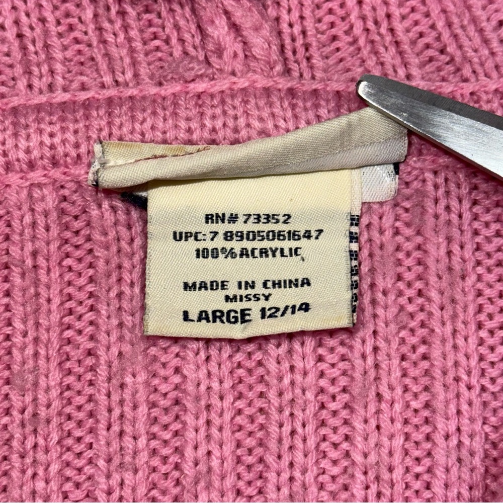 Vintage Y2K Faded Glory Pink Hooded Cable Knit Sweater Ribbed Missy L Fits S/M - Picture 4 of 7